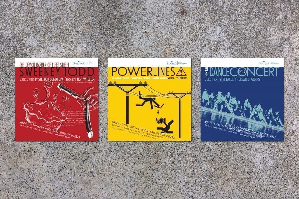 Sonoma State University Department of Theatre Arts & Dance 2018-19 poster series